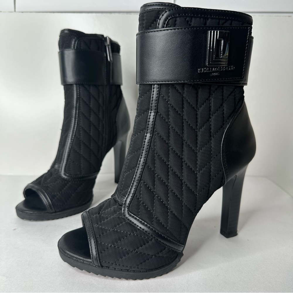 Karl Lagerfeld Black Quilted Peep Toe Ankle Boots US 6